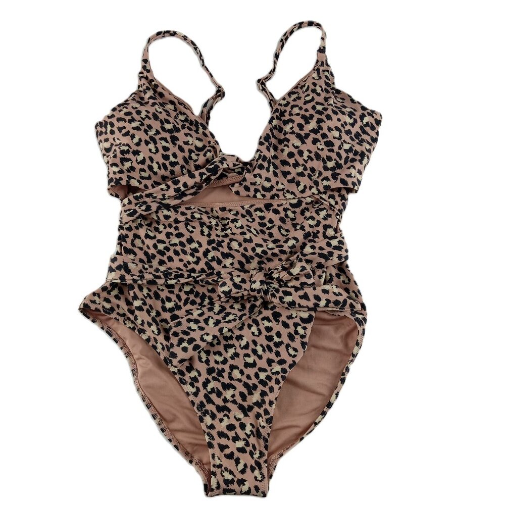 Aerie Leopard Full Coverage One Piece Swimsuit Women's Size Medium Leopard Wrap